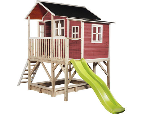Spielhaus mit Rutsche und Sandkasten aus Holz
