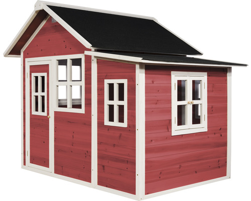 Spielhaus aus Holz mit Tür, Fenstern und Dach