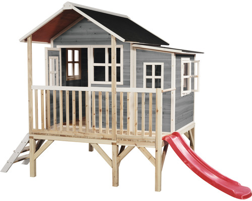 Holzspielhaus mit Rutsche für den Garten