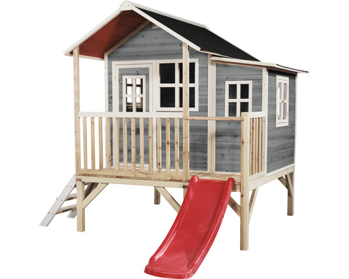 Spielhaus aus Holz mit Rutsche und Leiter für den Garten