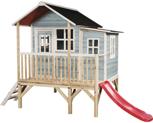 Spielhaus aus Holz mit Rutsche und Leiter