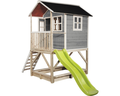 Spielhaus mit Rutsche und Sandkasten aus Holz für den Garten