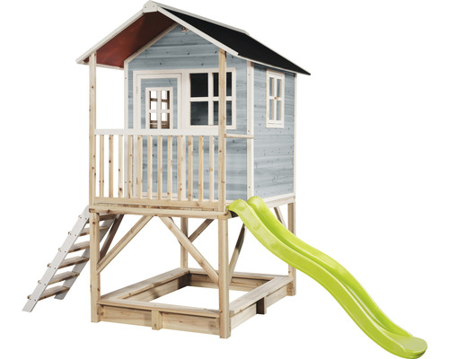 Spielhaus mit Sandkasten, Rutsche und Leiter aus Holz
