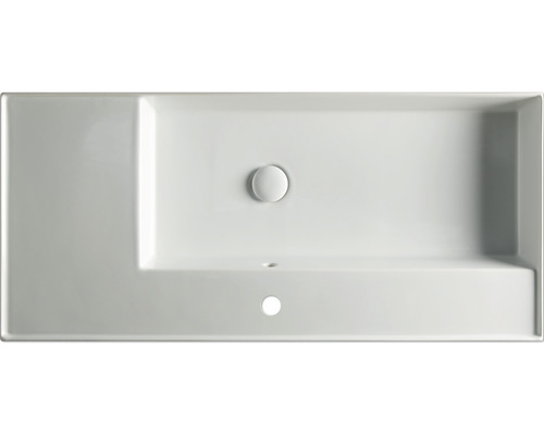 Aufsicht eines rechteckigen Waschbeckens mit Überlauf