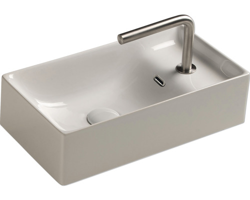 Rechteckiges Aufsatzwaschbecken aus Keramik mit Armatur