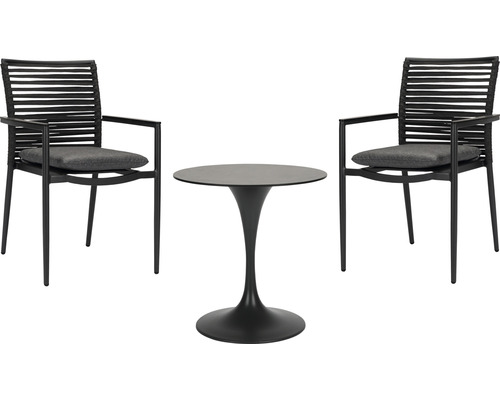 Balkonset Bistroset Gartenmöbelset Acamp 2 -Sitzer bestehend aus: 2 Sessel, Tisch Aluminium Kunststoff Textil anthrazit Gartenset mit zwei Stühlen mit Armlehnen und einem runden Tisch