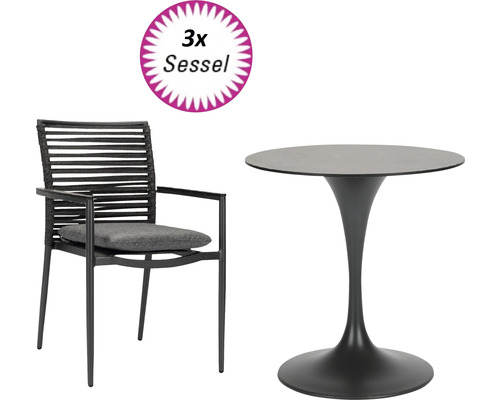 Balkonset Bistroset Gartenmöbelset Acamp 3 -Sitzer bestehend aus: Sessel, Tisch Aluminium Kunststoff Textil anthrazit