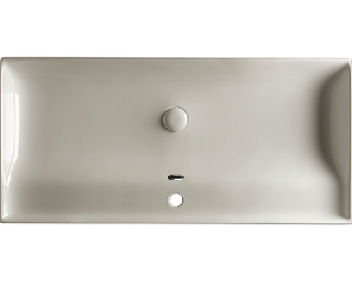 Keramikwaschbecken von oben mit Überlauf und Ablauf