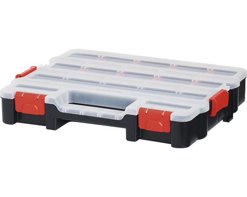 Sortimentskasten mit transparentem Deckel und Tragegriff