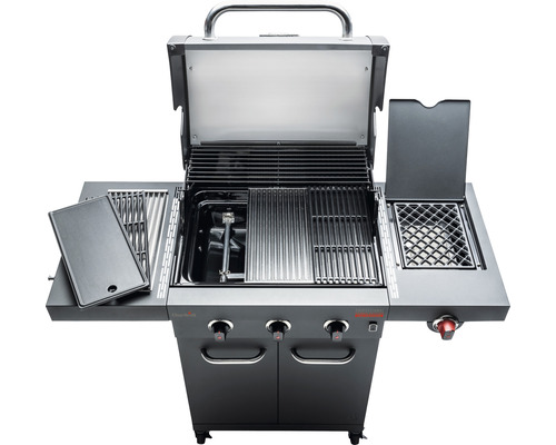 Gasgrill mit Grillrosten, Seitenbrenner und Ablageflächen