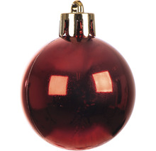 Einzelne rote Weihnachtskugel mit goldfarbener Aufhängung