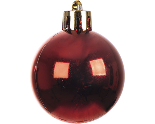 Einzelne rote Weihnachtskugel mit goldfarbener Aufhängung