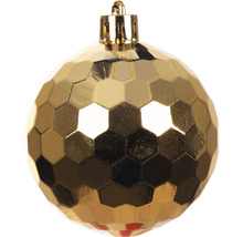 Goldfarbene Weihnachtsbaumkugel mit Facettenmuster