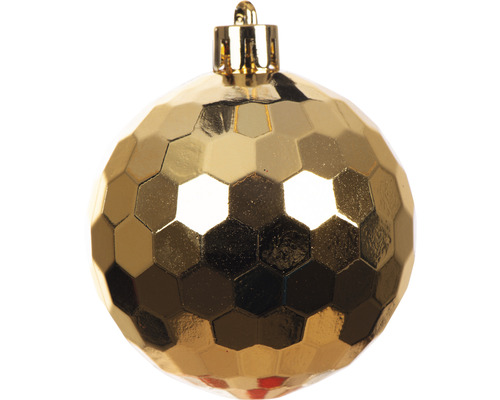 Goldfarbene Weihnachtsbaumkugel mit Facettenmuster