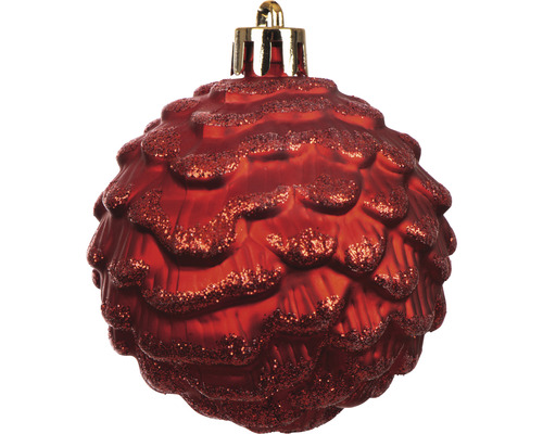 Rote, glitzernde Weihnachtskugel in Zapfenform