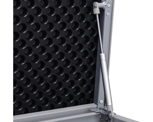 Innenansicht einer Aufbewahrungsbox mit Dämpfer und genoppter Struktur