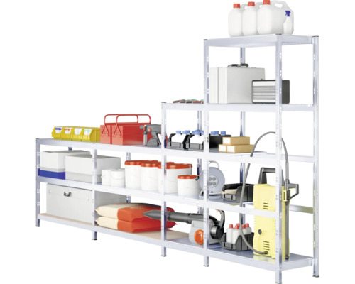 Regalsystem mit Werkzeugen, Farbeimern und Behältern