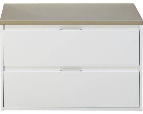 Waschtischunterschrank Sanox Porto Frontfarbe weiß hochglanz BxHxT 90,2 x 58,6 x 50 cm WT-Platte kieselgrau