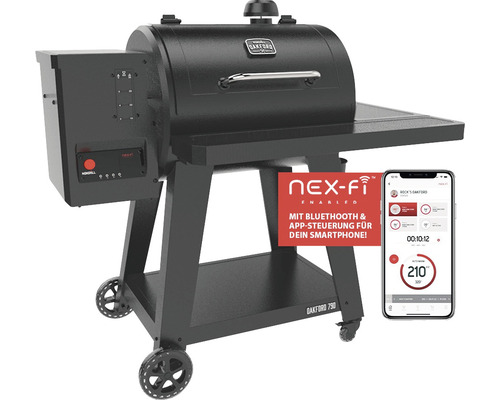 Pellet Smoker Nexgrill Oakford inkl. App Steuerung, digitaler Temperaturregelung, Gusseisen emallierter Grillrost, Warmhalterost, Seitenablage und Schutzhülle, Stahl emailliert