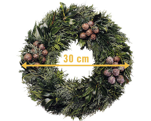 Adventskranz Ilex ca. Ø 30 cm Koniferenmixkranz Selection Tellerkranz frisch gebunden, echte Konifere Dekorativer Türkranz mit einem Durchmesser von 30 cm