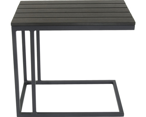 Beistelltisch mit C-förmigem Metallgestell und Tischplatte aus Holz