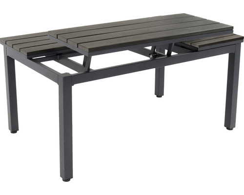 Ausziehbarer Gartentisch mit Metallgestell und Holzlatten