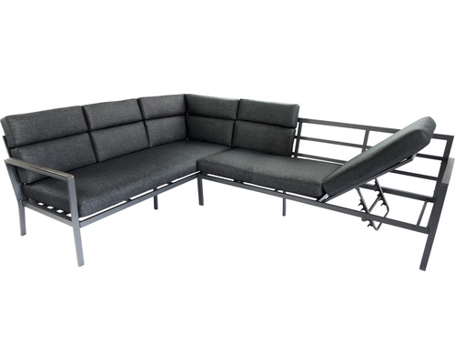 Gartenlounge mit verstellbarer Rückenlehne und Polsterauflagen.