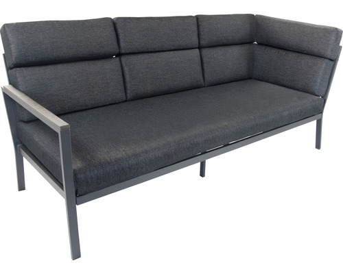 Graues Ecksofa mit Aluminiumrahmen und gepolsterten Kissen