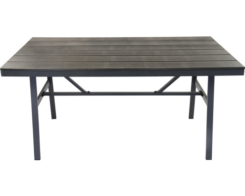 Quadratischer Gartentisch mit Tischplatte aus Holzlatten und Metallgestell
