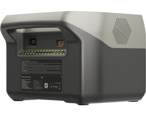 EcoFlow RIVER 2 Max Powerstation Rückansicht mit Anschlüssen und technischen Daten