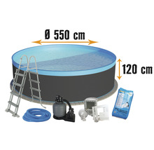 Rundpool mit Leiter, Sandfilteranlage und Quarzsand, Durchmesser 550 Zentimeter, Höhe 120 Zentimeter