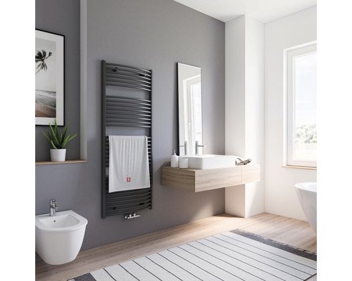 SCHULTE Badheizkörper Europa 1535 x 600 mm anthrazit matt mit Mittelanschluss Modernes Badezimmer mit Handtuchwärmer, Bidet, Waschbecken und Spiegel