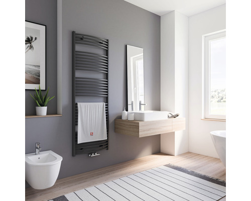 SCHULTE Badheizkörper Europa 1700 x 600 mm anthrazit matt mit Mittelanschluss Badezimmer mit Handtuchheizkörper, Bidet, Waschtisch und Spiegel