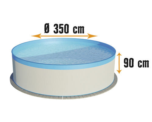 Aufstellpool Stahlwandpool Planet Pool rund Ø 350x90 cm ohne Zubehör weiss mit Overlap-Folie blau-0
