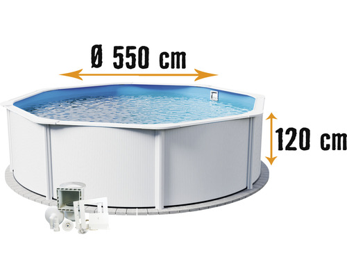 Aufstellpool Stahlwandpool-Set Planet Pool Vision-Pool Classic Solo rund Ø 550x120 cm inkl. Einbauskimmer weiss-0