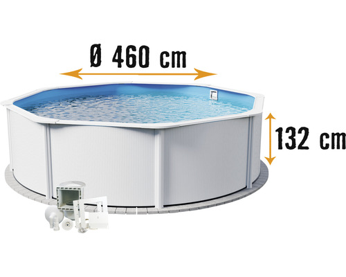 Aufstellpool Stahlwandpool-Set Planet Pool Vision-Pool Classic Solo rund Ø 460x132 cm inkl. Einbauskimmer weiss