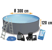 Rundpool Set mit Leiter, Sandfilteranlage und Zubehör, Durchmesser 300 cm, Höhe 120 cm
