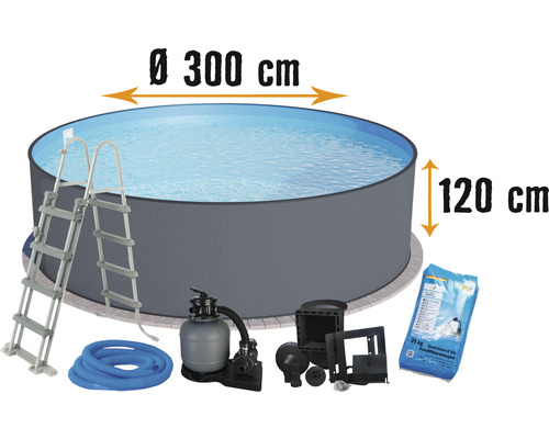 Rundpool Set mit Leiter, Sandfilteranlage und Zubehör, Durchmesser 300 cm, Höhe 120 cm