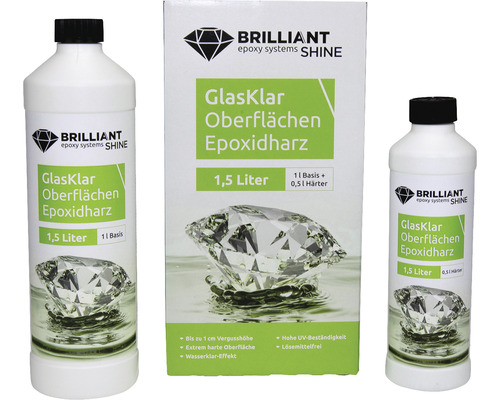 BrilliantShine Oberflächen Epoxidharz Gießharz 1,5 L GlasKlar Oberflächen Epoxidharz Set mit 1,5 Liter Inhalt