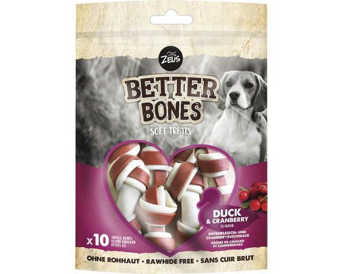 Hundesnack Zeus BetterBones Kleine Knochen Ente mit Cranberry 7,5 cm 10 Stück 219 g Kauartikel