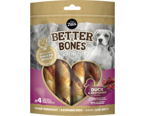 Hundesnack Zeus BetterBones Rolle, Ente mit Cranberry 12 cm 4 Stück 152 g Kauartikel