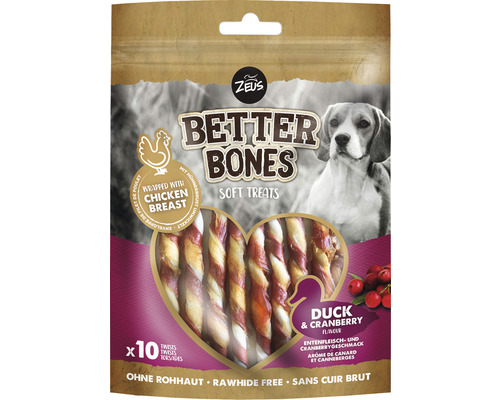 Hundesnack Zeus BetterBones Twist Ente mit Cranberry 10 cm 10 Stück 114 g Kauartikel