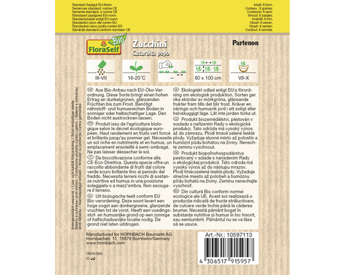 FloraSelf Bio Zucchini Partenon Saatgutpackung