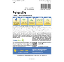 Petersilie Laura Saatguttüte mit Informationen zu Aussaat, Keimung, Kultur, Abstand und Ernte