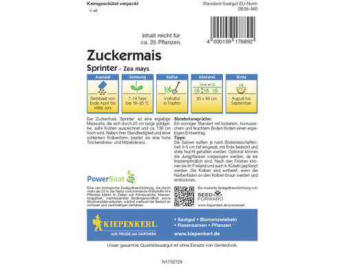 Zuckermais Sprinter Saatgutpackung