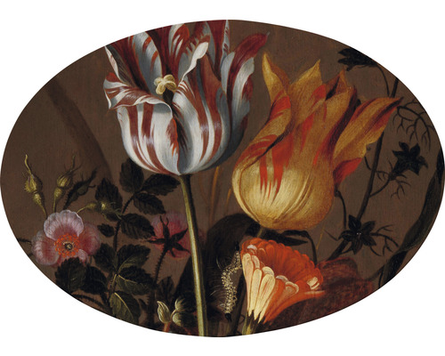 Leinwandbild Oval Stilleben mit Blumen 70x50 cm