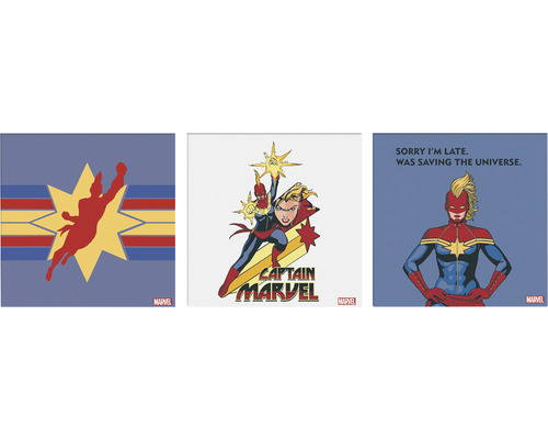 Leinwandbild Captain Marvel 3er-Set 3x 30x30 cm