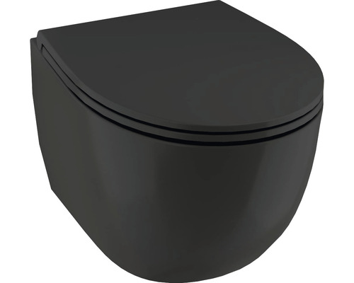 Wand-WC Set Jungborn TWO Tiefspüler ohne Spülrand schwarz matt mit WC-Sitz mit Turbo-Flush-Technologie