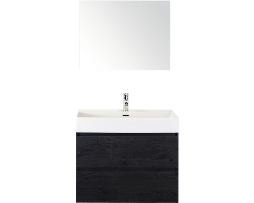 Badmöbel-Set Sanox Maxx XL BxHxT 81 x 170 x 45,5 cm Frontfarbe black oak mit Waschtisch Keramik weiß und Keramik-Waschtisch Spiegel Waschtischunterschrank