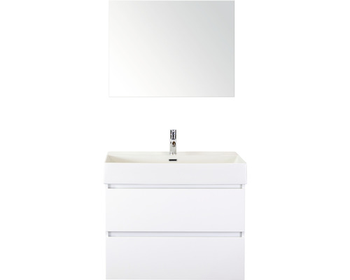 Badmöbel-Set Sanox Maxx XL BxHxT 81 x 183 x 45,5 cm Frontfarbe weiß hochglanz mit Waschtisch Keramik weiß und Keramik-Waschtisch Spiegel Waschtischunterschrank